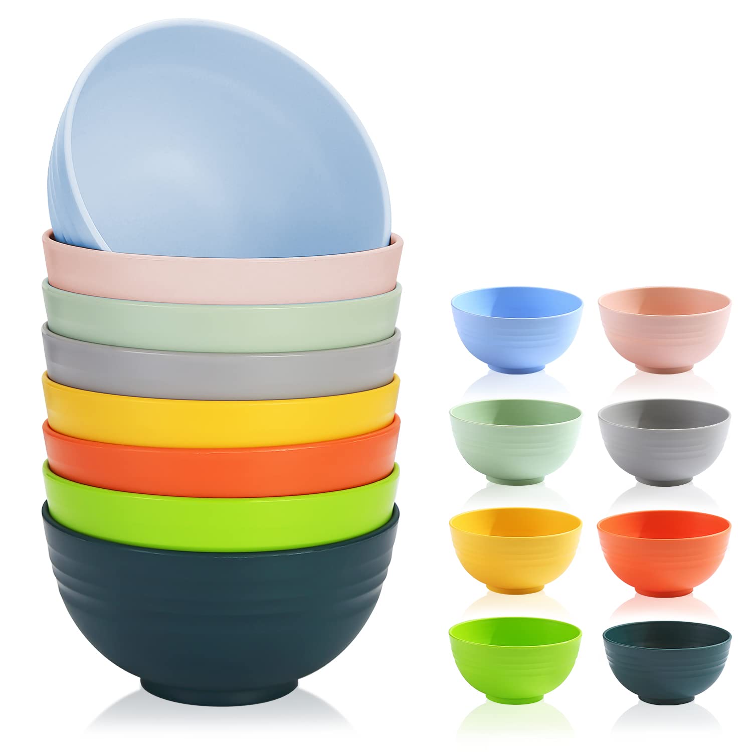 Berglander 26 oz Plastic Bowls, Set of 8 Colors, Reusable, Sturdy, Unbreakable, BPA Free, Microwave & Dishwasher Safe, Ideal for Soup, Popcorn, Salad