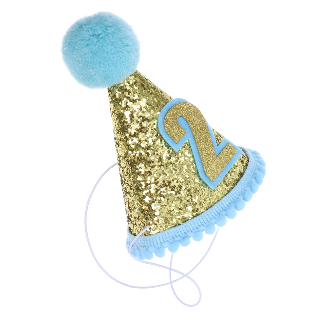 Toyvian 2nd Birthday Glitter Cone Tiara Headbands Sparkle Princess Hat for Baby Girl Boy (Blue)