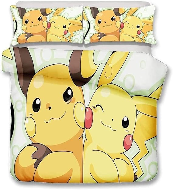 Bedding Set Single Double King Duvet Cover Set Pokemon Pikachu Pillowcase Bedclothes 2/3Pcs Kids