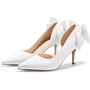 Coutgo Womens Closed Toe Heels with Bow D’Orsay Slip On Satin Dress Shoes | Stiletto High Heels,Women’s Pumps,Pointed Toe,Bri