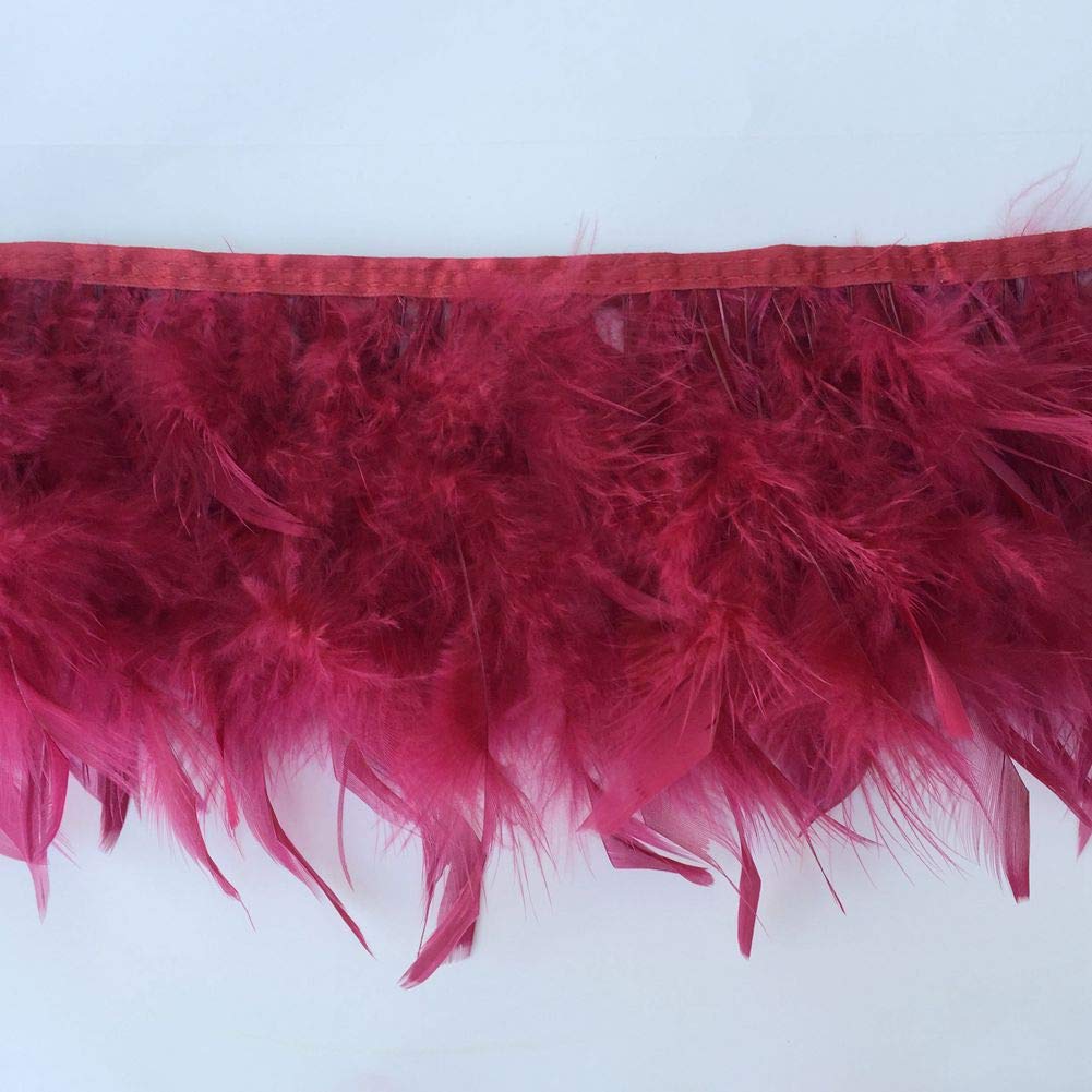 Sowder Turkey Feathers Trim Fringe for Party Wedding Dress Sewing Crafts Costumes Decoration Pack of 2 Yards(Burgundy)