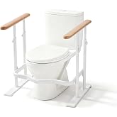 PXNTLA Toilet Safety Rails for Seniors - Toilet Safety Frame with Dual Pillars, Waterproof Nighttime Reflective Base, 3-Speed Height Adjustment (White, Double Pillar)