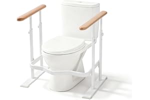 PXNTLA Toilet Safety Rails for Seniors - Toilet Safety Frame with Dual Pillars, Waterproof Nighttime Reflective Base, 3-Speed