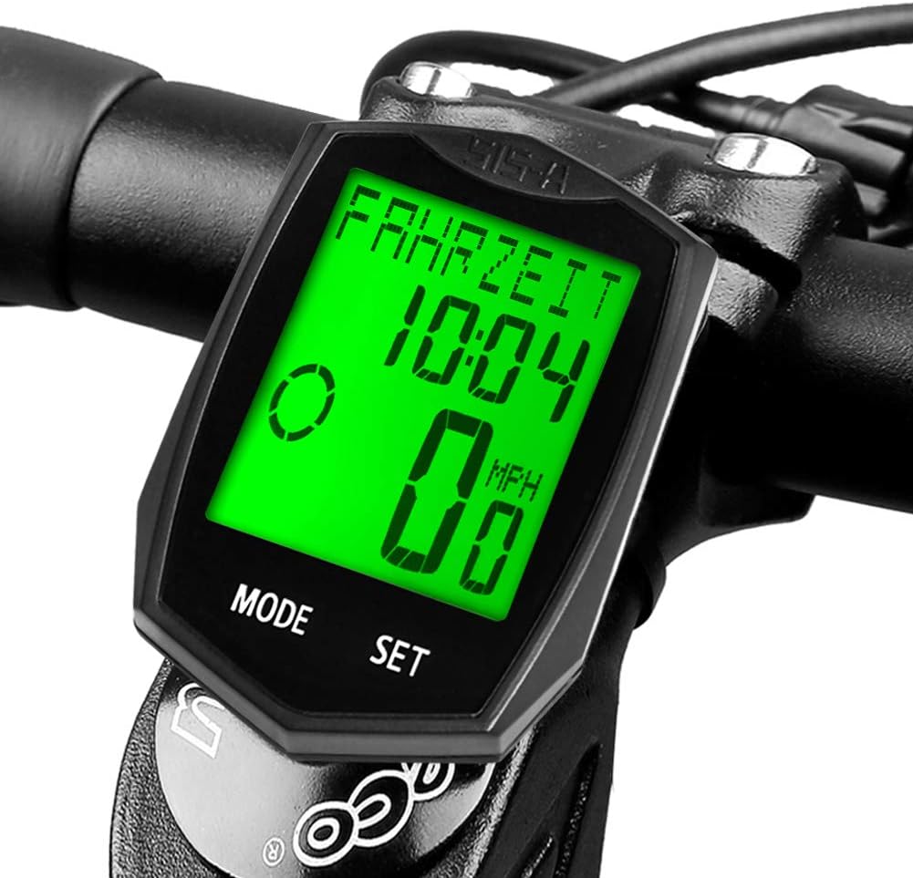 DINOKA Bike Computer Wireless Waterproof Cycling Computer Bicycle Speedometer Odometer Backlight LCD Display Tracking Distance Avs Speed Time 5 language switchable (Black)