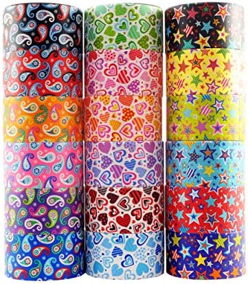18 Roll Variety Pack of Decorative Duct Style Tape, Each Roll 1.88 Inch x 5 Yards, Ideal for Scrapbooking - Decorating - Signage (6 Heart + 6 Star + 6 Paisley)