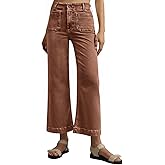 Tankaneo Wide Leg Jeans for Women Trendy High Waisted Flare Stretchy Jeans Cropped Baggy Denim Pants with Front Patch Pockets