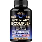 Vitamin B Complex Methylated - B-Complex with Methylfolate & B12 - Bioavailable for Men & Women - 9-in-1 Methylated Multivitamin - Energy, Brain & Mood - Vegan - Made in USA - 120 Capsules, One/Day