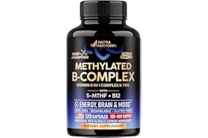 NUTRAHARMONY Vitamin B Complex Methylated - B-Complex with Methylfolate & B12 - Bioavailable for Men & Women - 9-in-1 Methylated Multivitamin - Energy, Brain & Mood - Vegan - Made in USA - 120 Capsules, One/Day