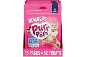 BONKERS Purrpops, Freeze Dried Salmon Flavor Lollipop Cat Treats, Healthy Real Meat Treats, Training Treats or Food Topper, for All Breeds and Ages, Value Pack (13 Pack, 52 Pieces)