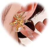 W WEILIRIAN Boho Pearl Ear Jacket Earrings Pearl Flower Stud Earrings Gold Flower Earrings Pearl Bead Earrings Pearl Wedding Earrings Two Ways Front Back Earrings Jewelry for Women and Girls Gifts