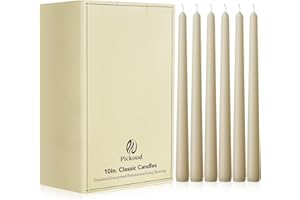 Pickood 10-Inch Tall Unscented Dripless Taper Candles Bulk 30 Pack - Ivory Taper Candles Bulk, Perfect for Wedding, Dinner - Smokeless, 6-8 Hour Long Burning - Colored Candlesticks Bulk - Ivory