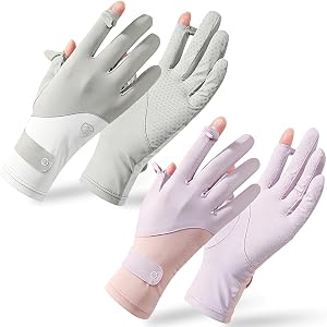 RUYO Women's UPF 50+ UV Gloves 2-Pack Ice Silk Cooling Anti-Slip Touchscreen Driving Hiking Pickleball, One Size