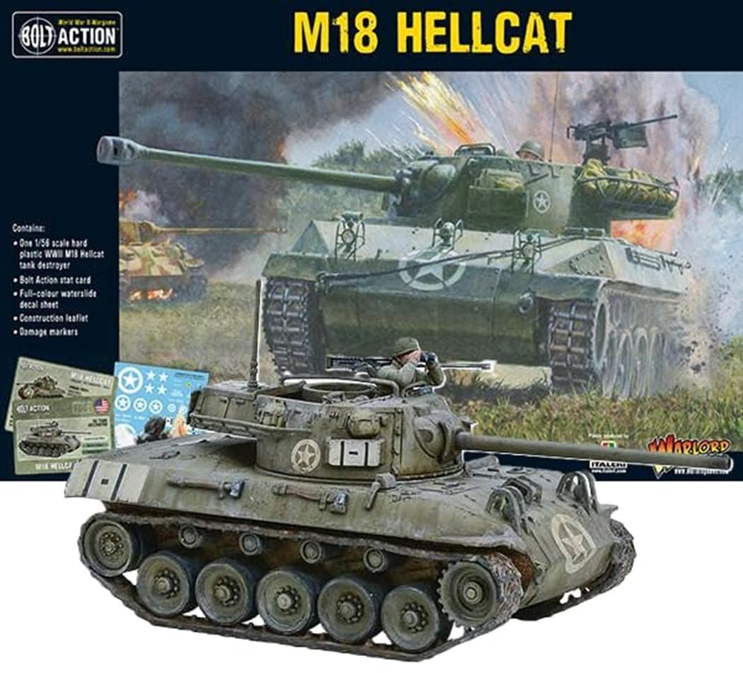 Warlord Games US Army M18 Hellcat Tank Destoyer - 1:56 / 28mm Plastic Scale Model Tank for Bolt Action Highly Detailed World War 2 Miniatures