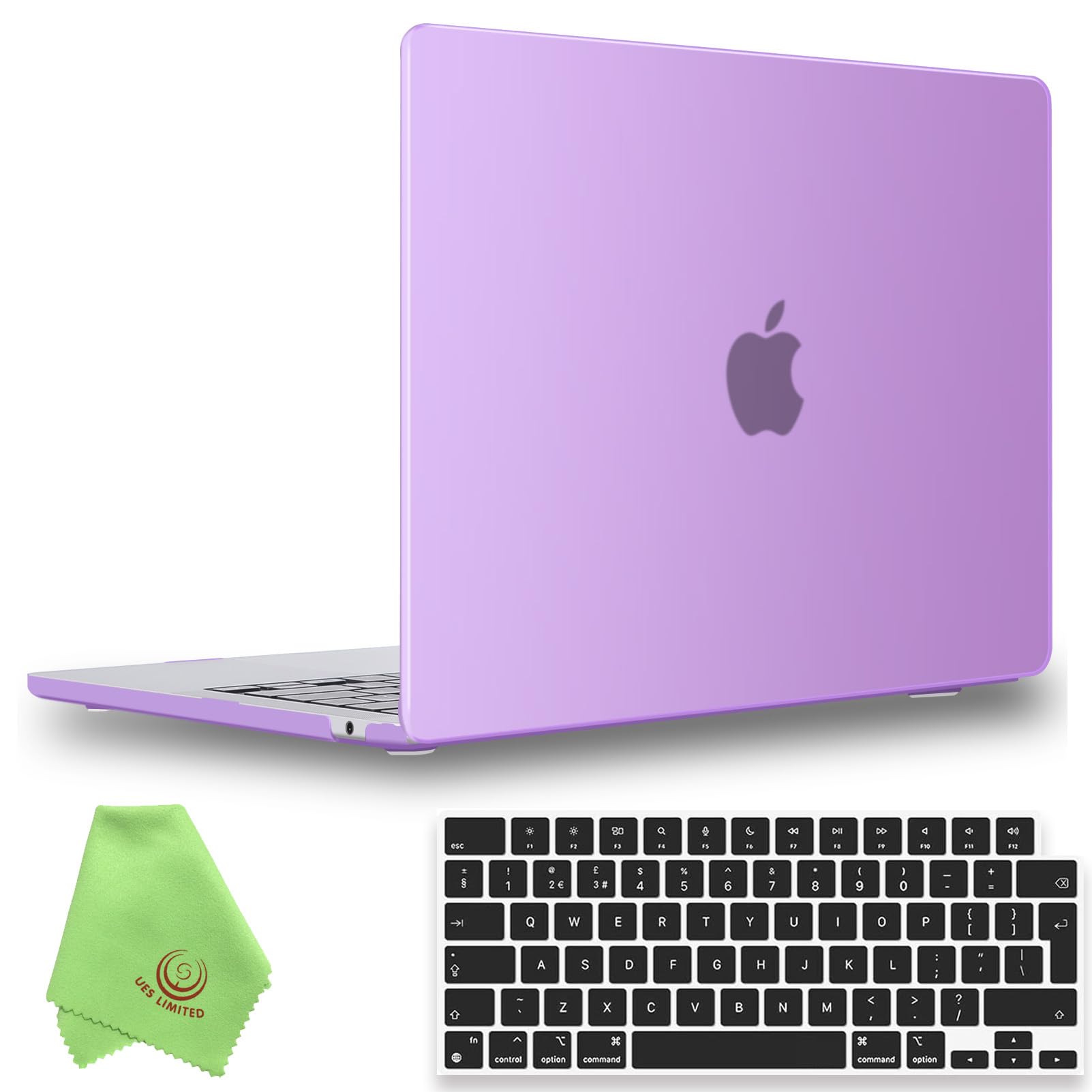 UESWILL 2in1 Compatible with MacBook Air (15 inch, M2 M3 M4 M5, 2023 2024 2025 2026) Model A3448 A3241 A3114 A2941, Matte Hard Shell Case + EU Layout Keyboard Cover + Microfiber Cloth, Purple