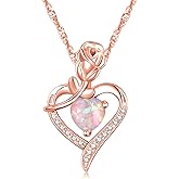 CiNily Heart Opal Pendant Necklace for Women Silver Plated Rose Flower Necklaces with Birthstone Zirconia Mothers Day Anniversary Birthday Necklaces for Wife Mom Girlfriend Jewelry Gifts for Her