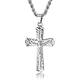LANCHARMED Cross Necklace for Women 14K Gold and Sterling Silver Plated Cross Pendant Necklaces for Men Christian Crosses Necklace with Figaro Chain