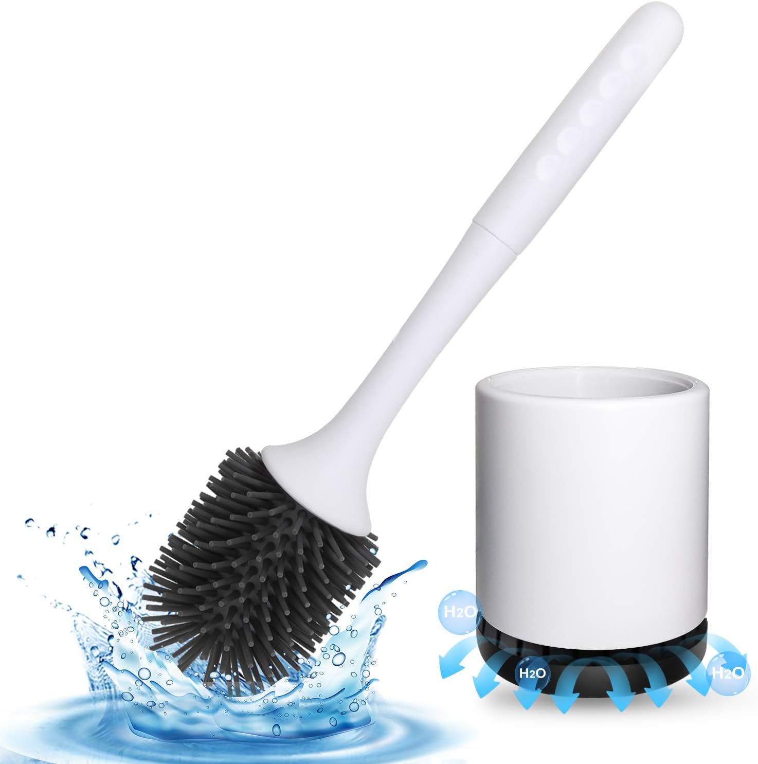 Toilet Brush and Holder for Bathroom, Silicone Bristles Bathroom