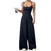 SweatyRocks Women's Spaghetti Strap Summer Jumpsuit Loose Wide Leg Romper Casual Square Neck Cami One Piece Outfit