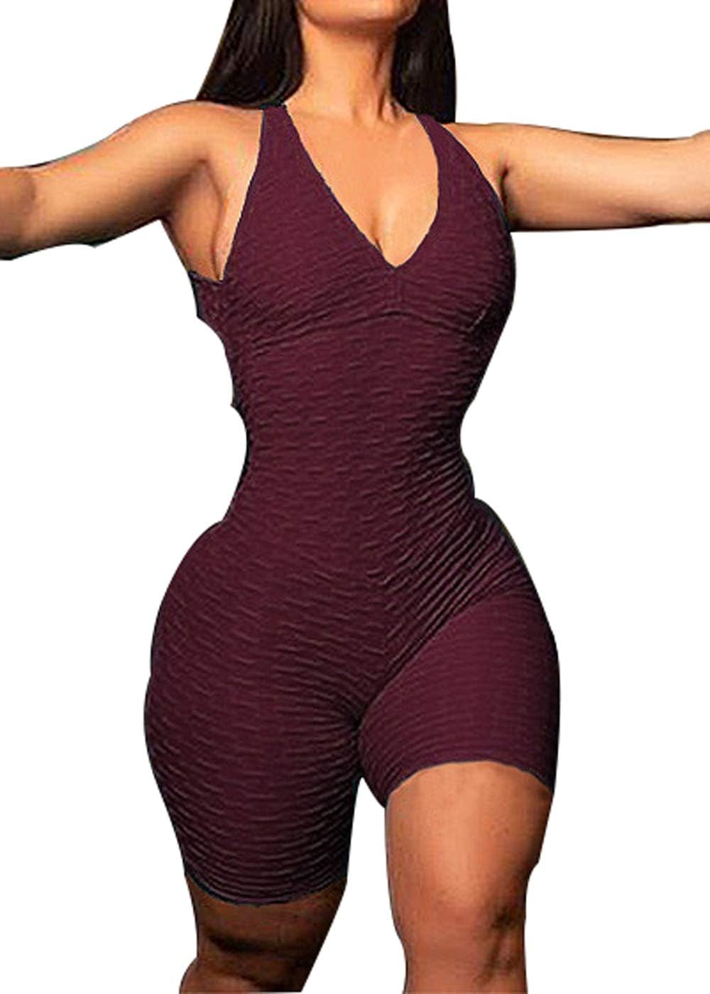 Women's Anti-Cellulite Compression Leggings,High Waist Ruched Butt Lift Yoga Pants Jumpsuit Romper Playsuit
