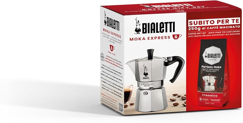 Espressokocher Moka Express für 6 Tassen, plus 250 g Perfekt , nicht induktionsfähig, (250 ml), Aluminium, Rot — Foto 1 von 6