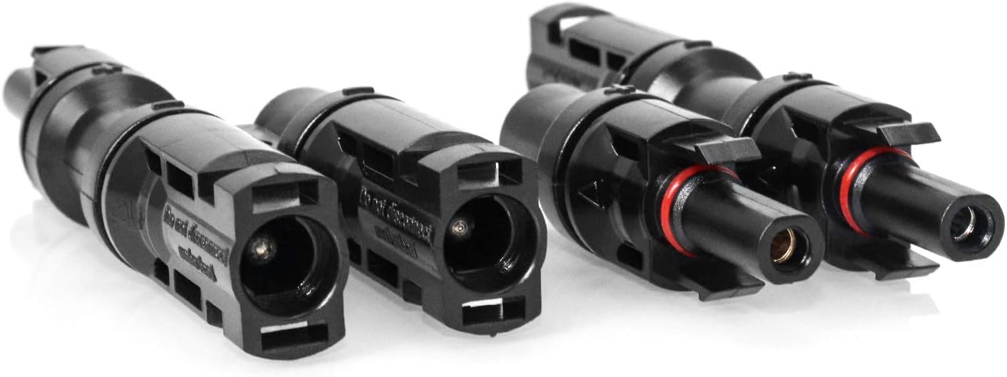 QWORK 2Pcs MC4 Solar Connector- Solar Y Branch connectors - in Pairs MFF+ FMM for Parallel Connection Between Solar Panels: Garden & Outdoor