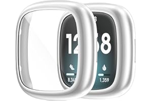 Yrzper Compatible with Fitbit Sense 4/Versa 2 Screen Protector Case Soft Plated TPU All Around Scratch-Proof Screen Protector Cover Shockproof case for Fitbit Sense 2/Versa 4 (Silver)
