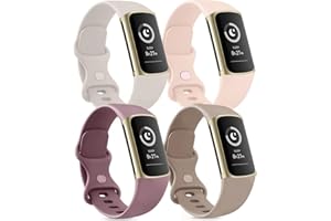 Tobfit Silicone Bands Compatible with Fitbit Charge 6 / Fitbit Charge 5 Bands for Women Men, Soft Classic Sport Replacement Wristbands Straps Compatible for Fitbit Charge 6 / Charge 5 Accessories (4 Pack)