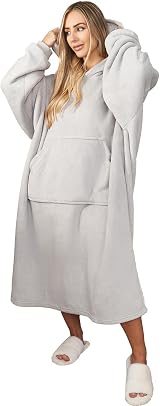 Sienna Extra Long Hoodie Blanket Silver Grey with Sherpa Lining view 4