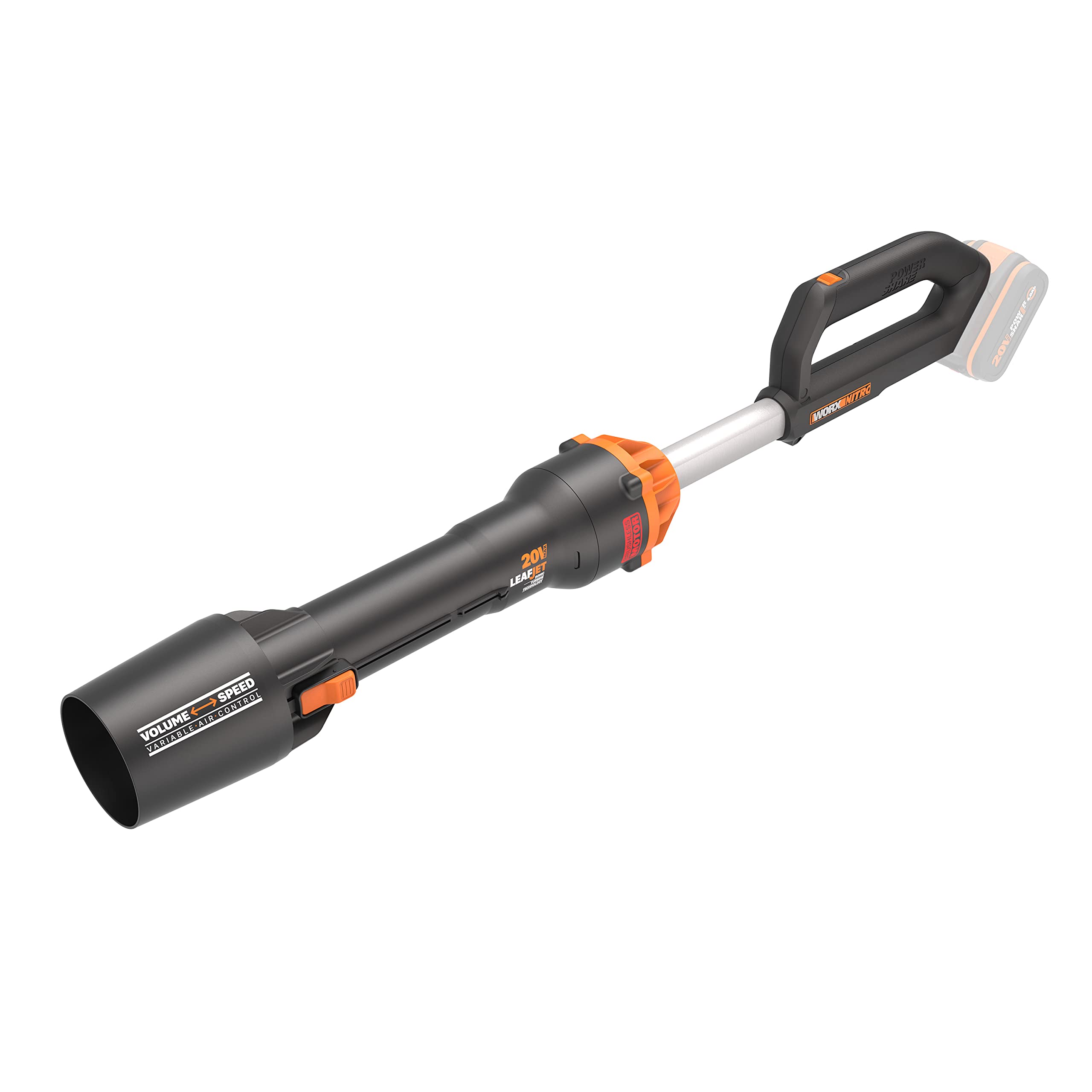 WORX Nitro 18V(20V MAX) Cordless Leaf Blower, PowerShare, Brushless Motor 2.0, Max. 209km/h Air Speed, 2-Speed Control, Bare Tool Only, WG543E.9