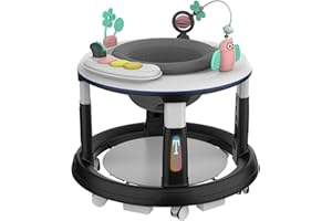 JIESENSE Baby Walker with Wheels | 5 Adjustable Heights & 360° Swivel Seat | Music & Detachable Toys | Bounce Footpad | Activity Center for Boys & Girls 6-18 Months