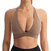 INIBUD Sports Bra for Women Push Up Strappy Workout Top Padded Deep V-Neck Triangle Bralettes with Support Gym