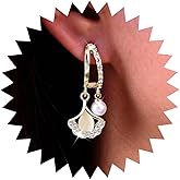 Aneneiceera Vintage Crystal Leaf Pearl Earrings Gold Cz Leaf Dangle Earrings Halo Teardrop Moonstone Earrings Fan Shape Earrings Jewelry for Women