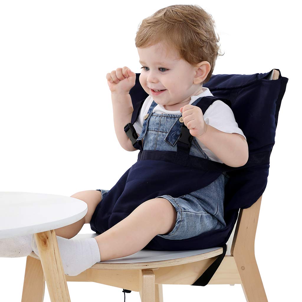 Vine Easy Seat Portable Travel High Chair | Adjustable, Safety, Washable | Toddler High Chair Seat Cover | Convenient Cloth Travel High Chair Fits in Your Handbag (Dark Blue)