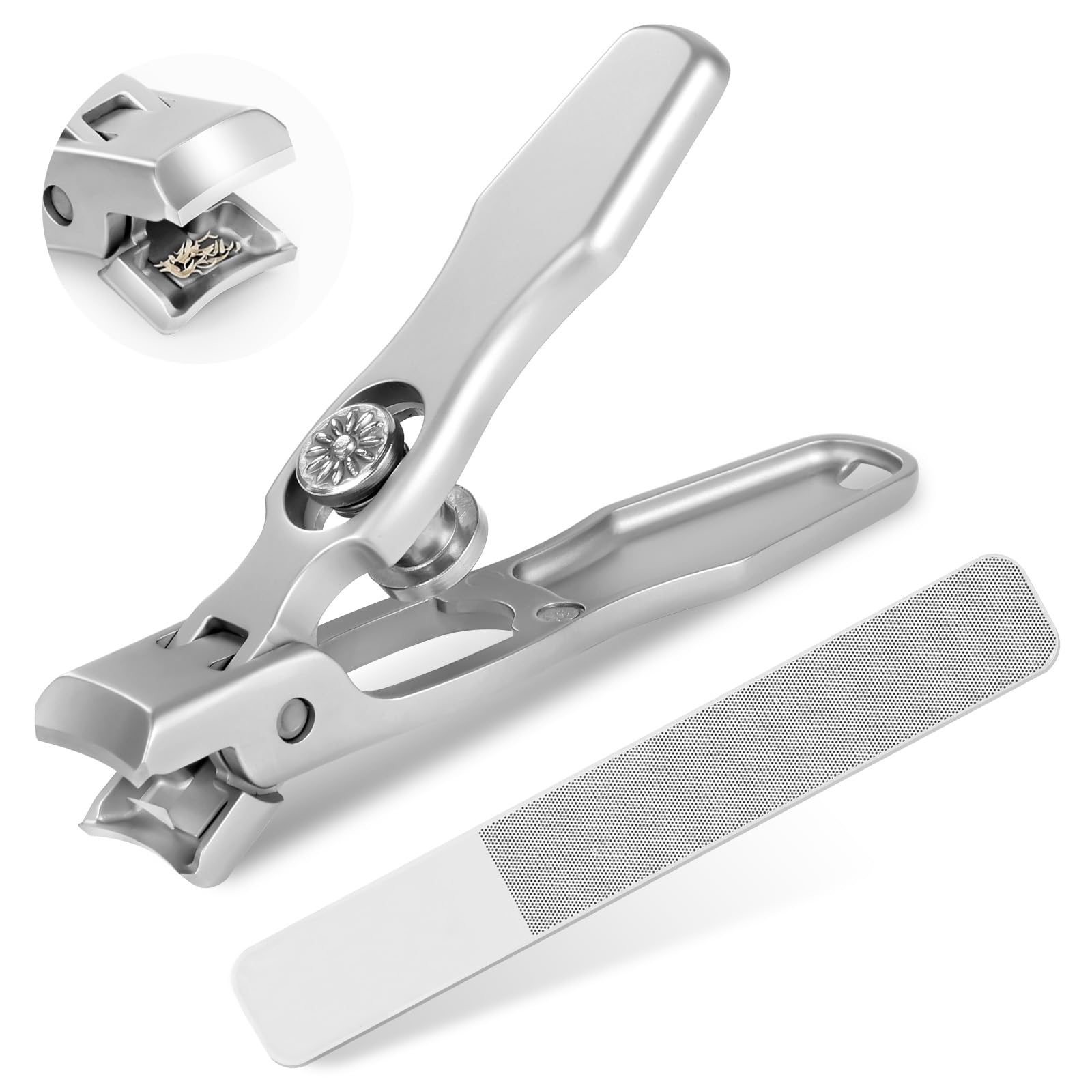 LOPHE Nail Clippers for Thick Nails, Professional Stainless Steel Nail Cutter, Toenail Clipper with Glass File, Thick Toe Nail Clippers for Men Women Adult Seniors (Splash-proof Style)