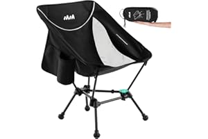 Mission Mountain UltraPort 1-CinchLock Compact Camping Chair, Lightweight Camp Chair, Backpacking Portable Chair for Camping, Hiking, Anti-Sinking, One-Click Setup, U-Shaped Arc Design - Black