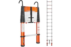 LUISLADDERS Aluminum Telescoping Ladder Telescopic Extension Ladder 330 Pound Capacity One-Button Retraction (12.5 FT)