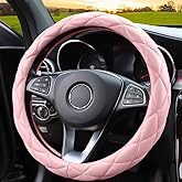 YHONGJT Soft Microfiber Leather Steering Wheel Cover, Universal 15 Inch for Women Girls, Fit Vehicles, Sedans, SUVs, Vans, Trucks - Light Pink