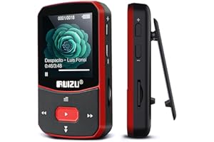 RUIZU 64GB Clip MP3 Player with Bluetooth 5.3, Portable Music Player with Voice Recorder for Sports Running, FM Radio, Pedometer, A-B Repeat, Audio Shuffle Playback, Support 128GB Micro SD Card, Red