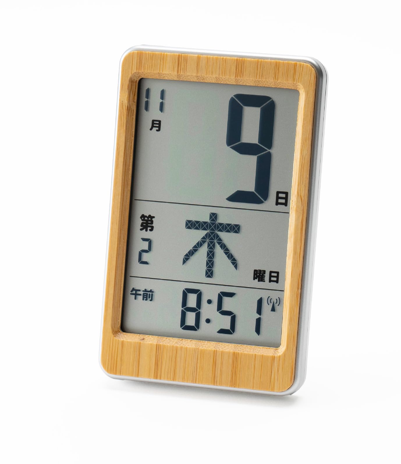 ADESSO(アデッソ) 竹のミニ日めくりカレンダー デジタル HM-003 和室に合う 天然竹 電波時計 見やすい液晶 デスク 置き掛け兼用 電子 認知症 高齢 小さい時計商品画像