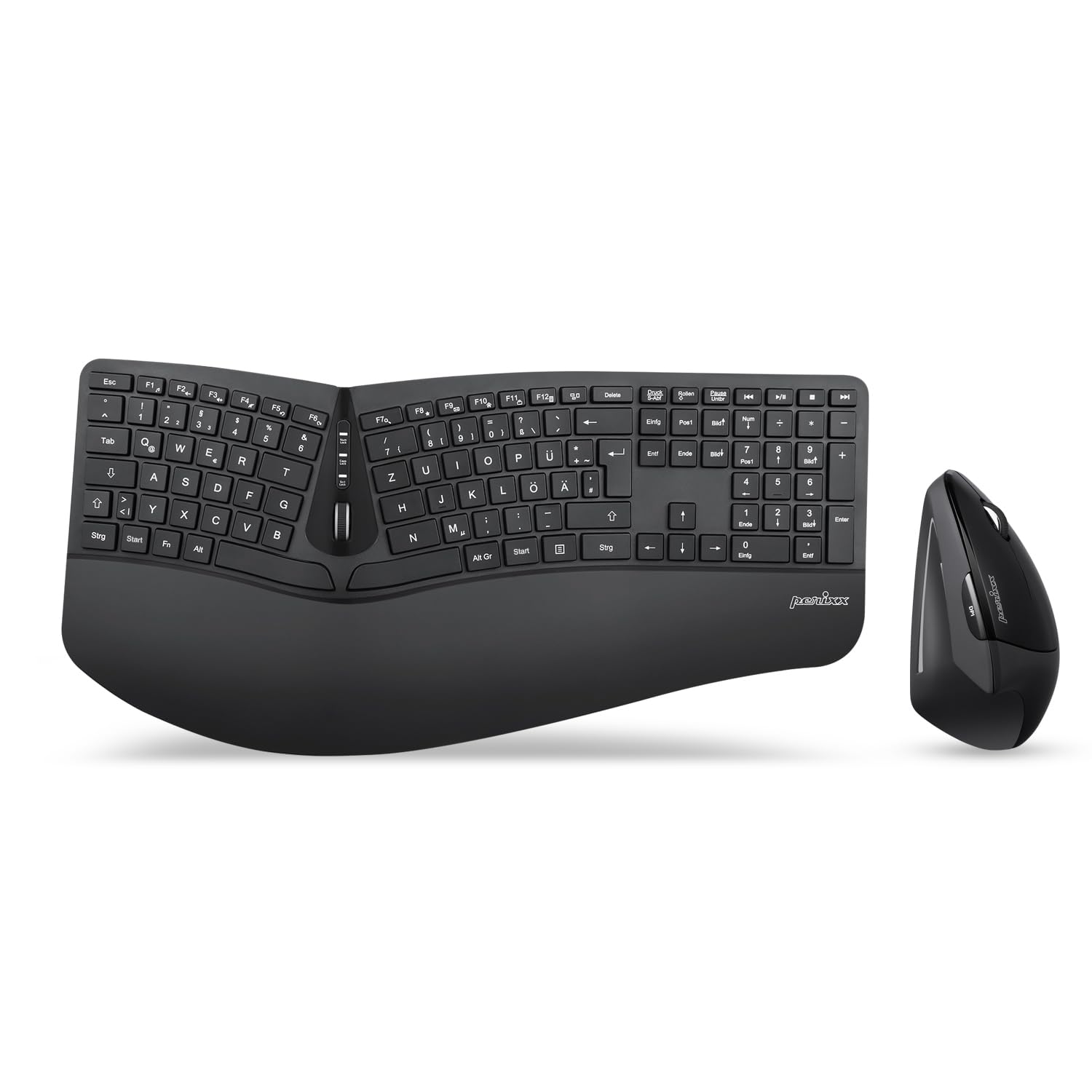 perixx PERIDUO-605BDE Funk Tastatur, Maus-Set german, QWERTZ, Windows® black Ergonomisch, Multim