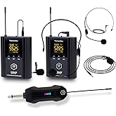 W IN-MIX Professional UHF Wireless Microphone System – 2-Pack with Headset & Lavalier Mics, 100ft Range, 30 Selectable Channels for Karaoke, Church, Teaching & Presentations