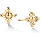 MEVECCO Tiny Beads Stud Earrings for Women 18K Gold Plated Stud Earrings Dainty Pave CZ Mini Cute Flower Simple Delicate Minimalist Stud Earrings Gift for Her