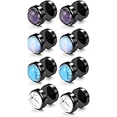 BOPREINA 4 Pairs Mens Fake Gauges Stud Earrings Set Stainless Steel Ear Piercing Faux Cheater Illusion Plugs Tunnel Flat Back Stud Earrings for Men Women 00G Gauge Look