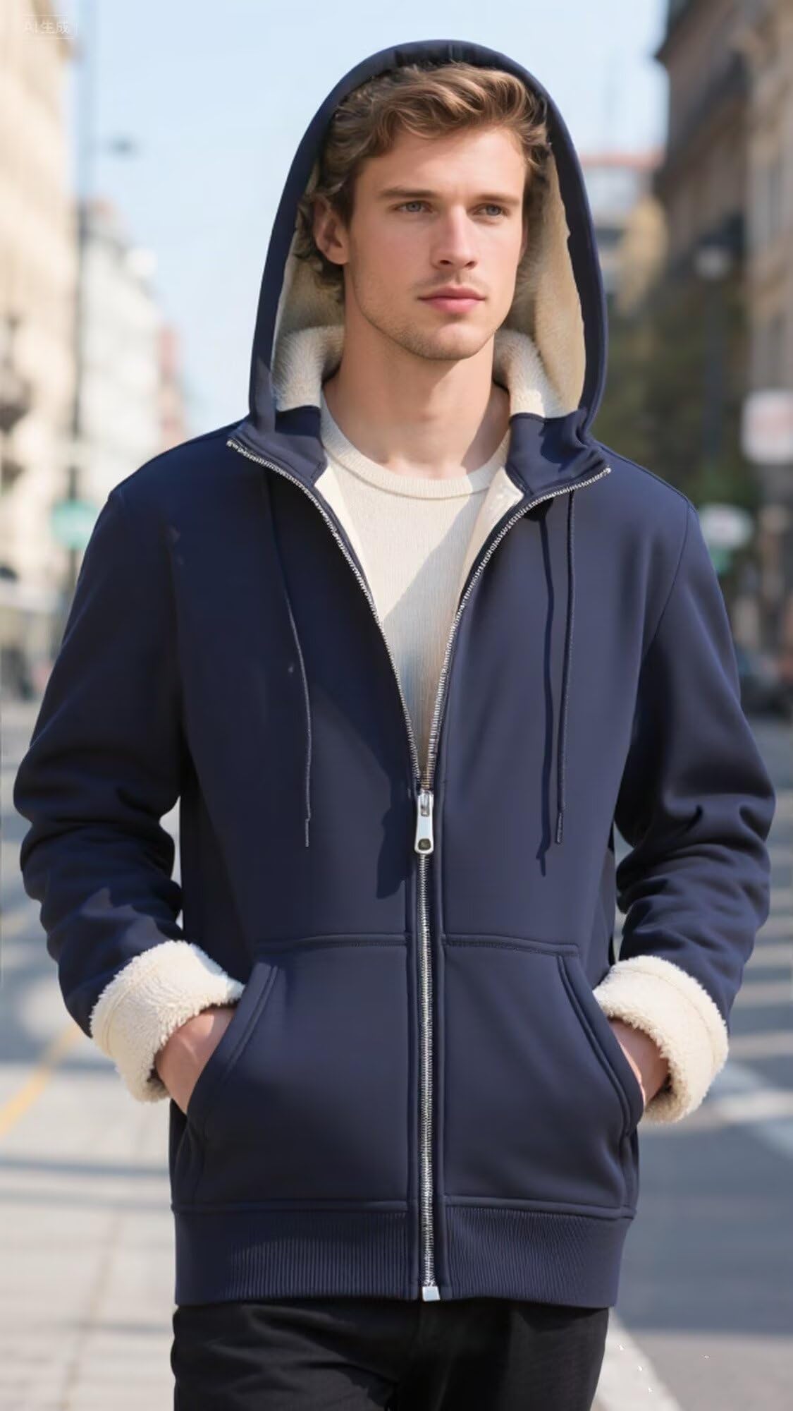 PrimeCrest Hoodie Herren Fleecejacke Kapuzenjacke Kapuzenpullover Pullover Winterjacke Sweatjacke Winter Zip Fleece Sherpa Hoody Männer Warm Baumwolle Jacke Gefüttert Solid Thermo Hoodies Schwarz L 3