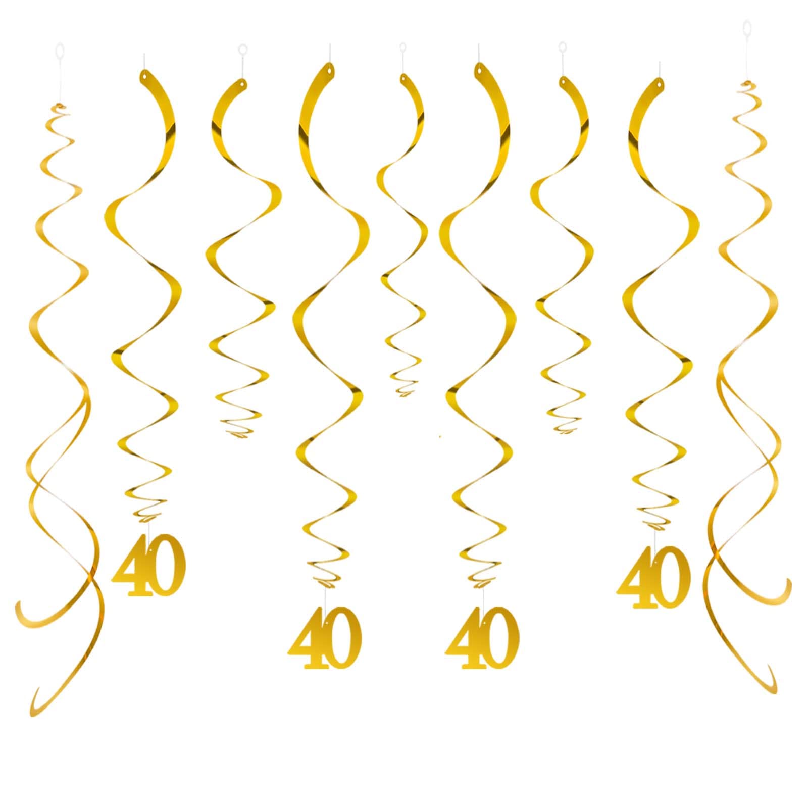 GAKA FAVOR Gold 40th Hanging Swirl Birthday Decorations,Gold 40 Anniversary Plastic Swirl （Pack of 20Pcs）