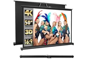 TECDIGBO New Portable Mobile 50 Inch Projector Screen Pull Down, 16:9 Projector Screen Retractable Tabletop Screen Tripod Stand for Home Theater Meeting Room, School Indoor Outdoor Ceiling Wall Mount Upgrade