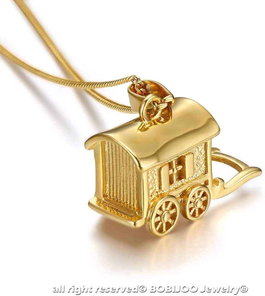 BOBIJOO JEWELRY - Pendant Necklace Trailer Verdine Caravan Travellers Gypsies Steel Gold Plated Chain, See Description - Image 4