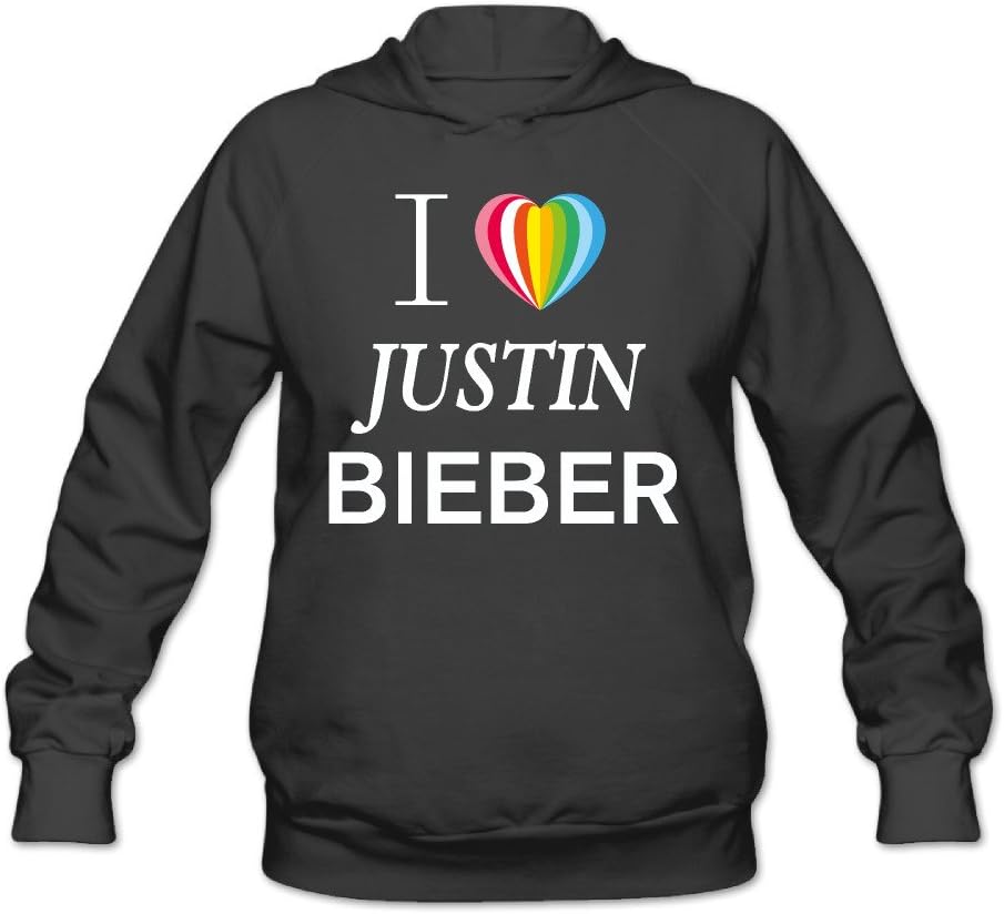 Jirushi Women's I Love Justin Heart Bieber Pullover Sweatshirt Black