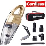 EFORCAR Car Vacuum Cleaner, Cordless Wet/Dry Vacuum Cleaner with 2200mAH Rechargeable Battery (Non Removable & Pre-installed),Carry Bag, 3KPA Powerful Suction Hand-held Vacuum Cleaner (12V 100W Gold)
