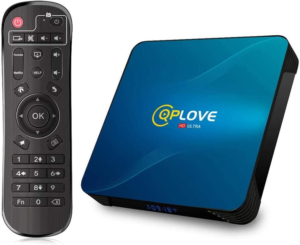 Android 10.0 TV Box, QPLOVE 4GB RAM 32GB ROM Android Box RK3318 Quad-Core 64bit Cortex-A53 Set Top Box, Support Dual WiFi 2.4G/5G/BT 4.0/USB 3.0/H.265/4K Smart TV Box